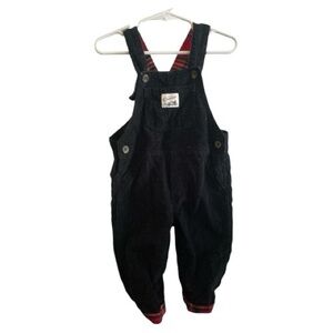 Carter's Black Corduroy Kids Overalls with Red Plaid Lining 12 Months